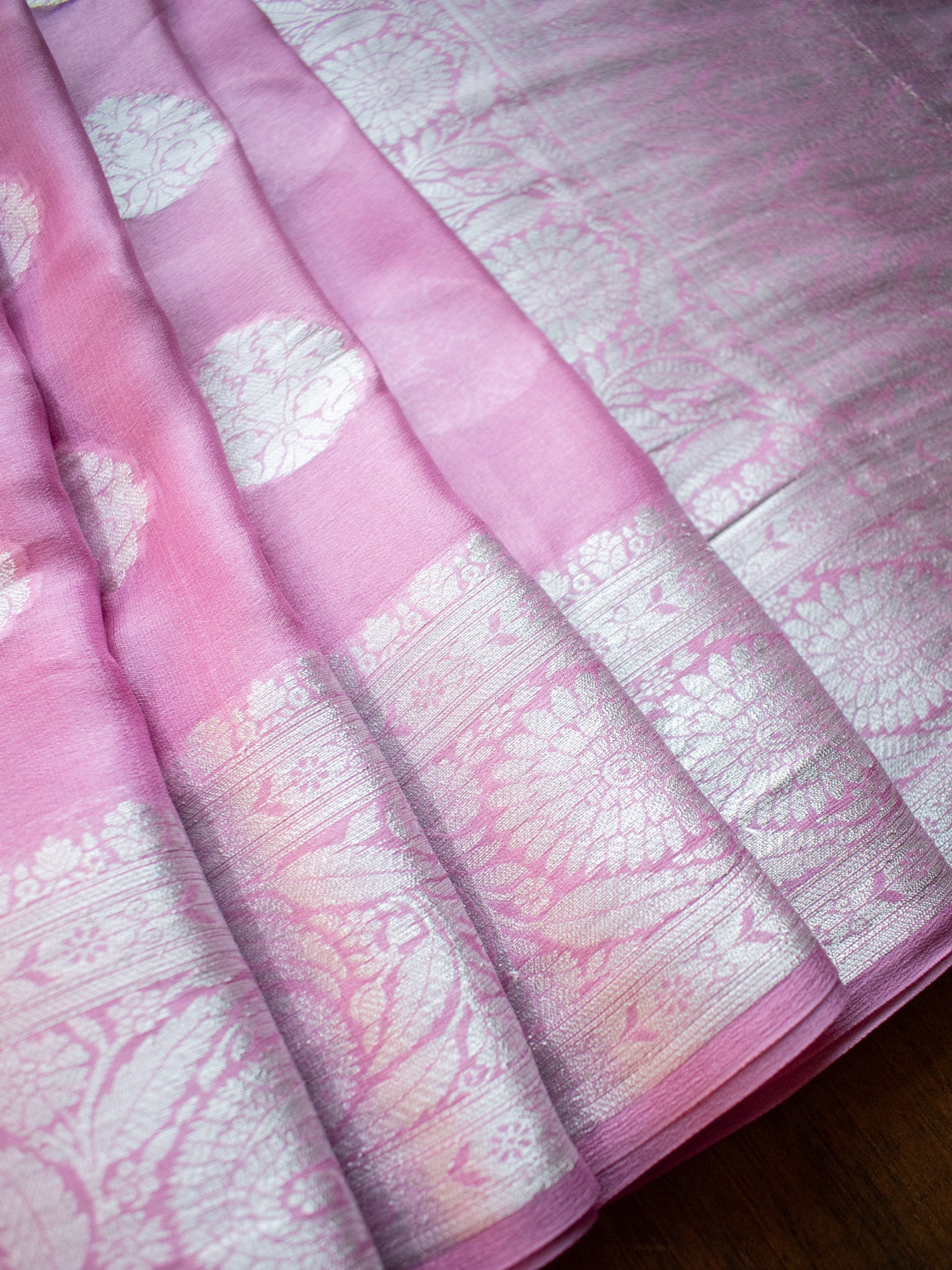 Banarasi Chiffon Saree Silver Zari Weaving-Lilac