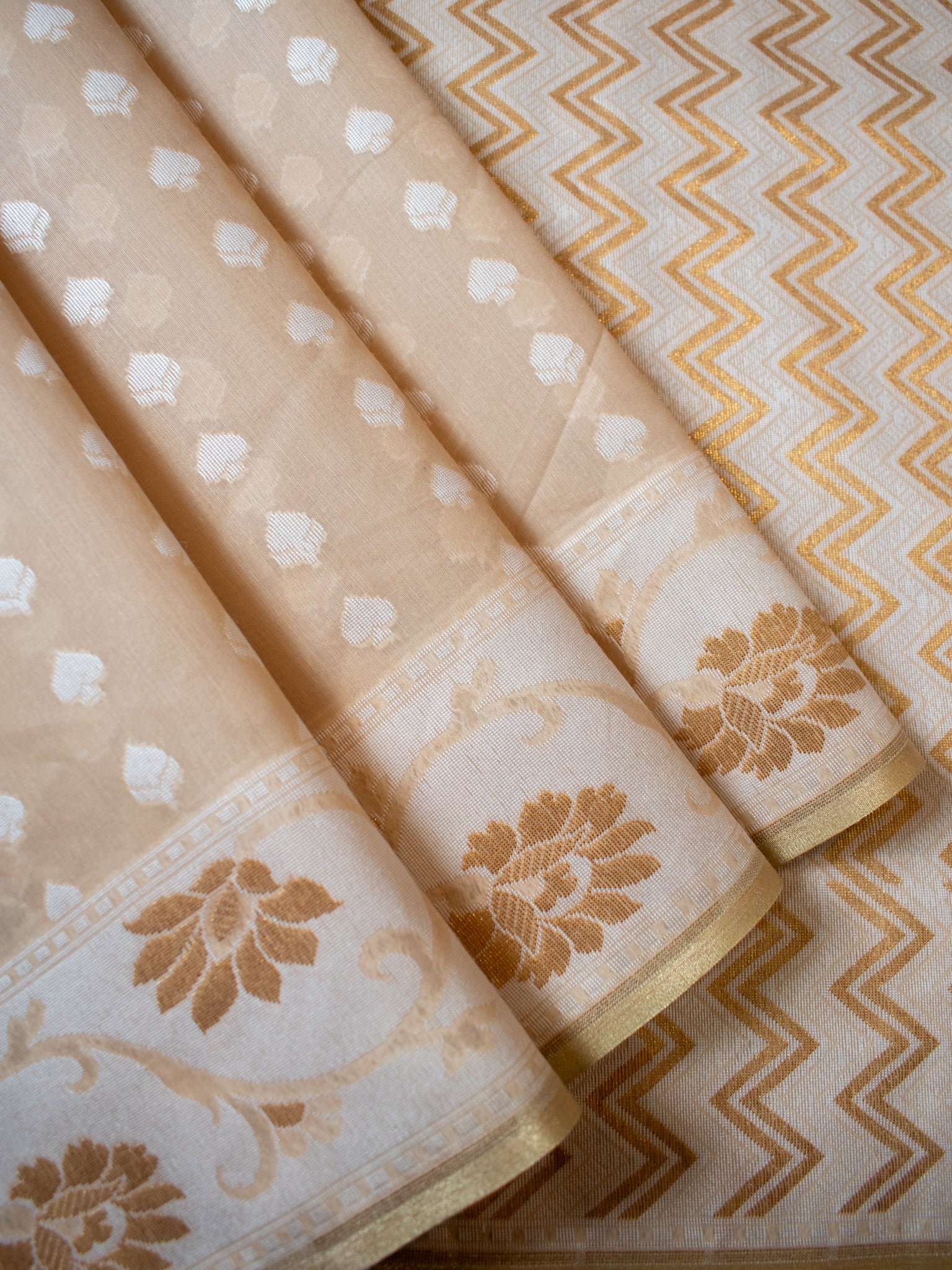 Banarasi Soft Cotton Saree With Resham Work and Border - Beige