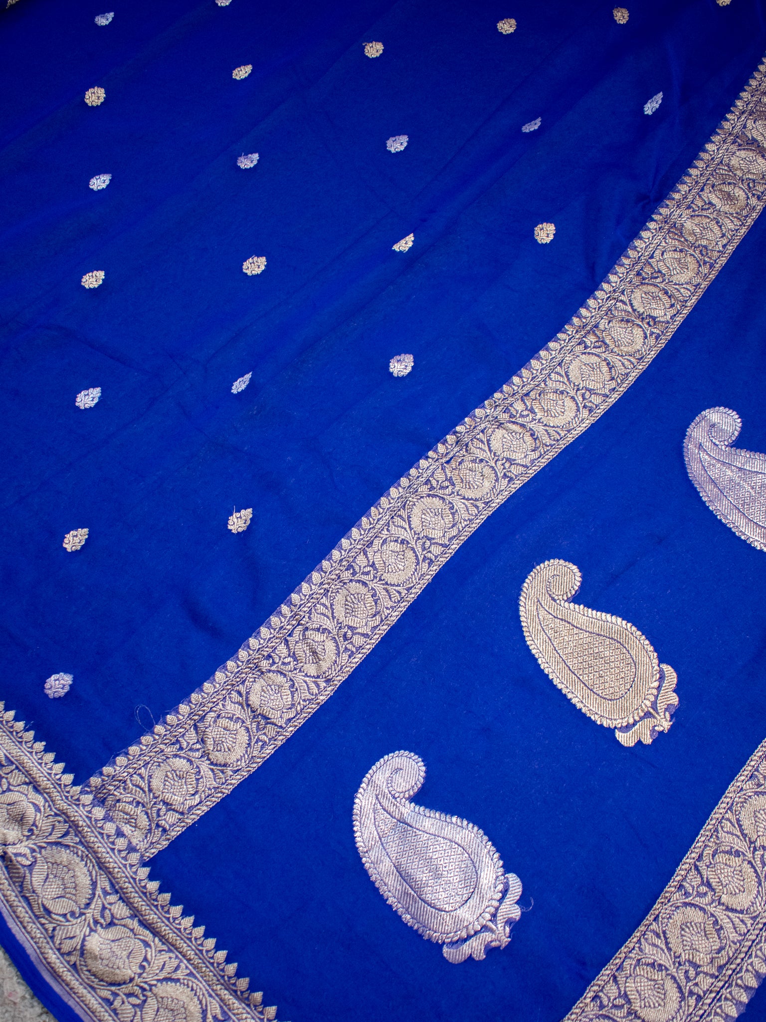 Banarasi Pure Khaddi Georgette Saree With Sona Rupa ZariButi Weaving- Blue