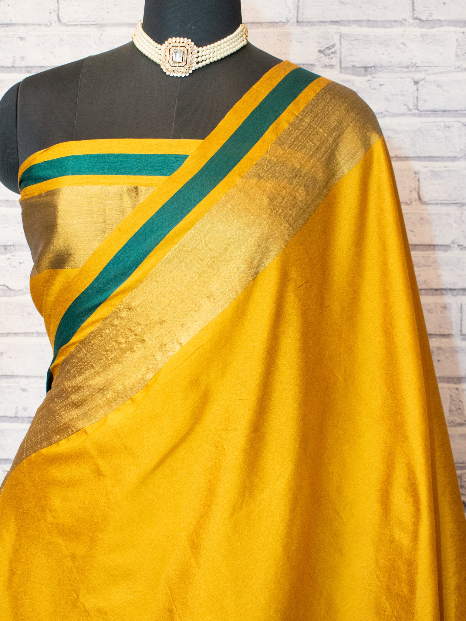 Banarasi Plain Silk Saree With Contrast Border - Yellow