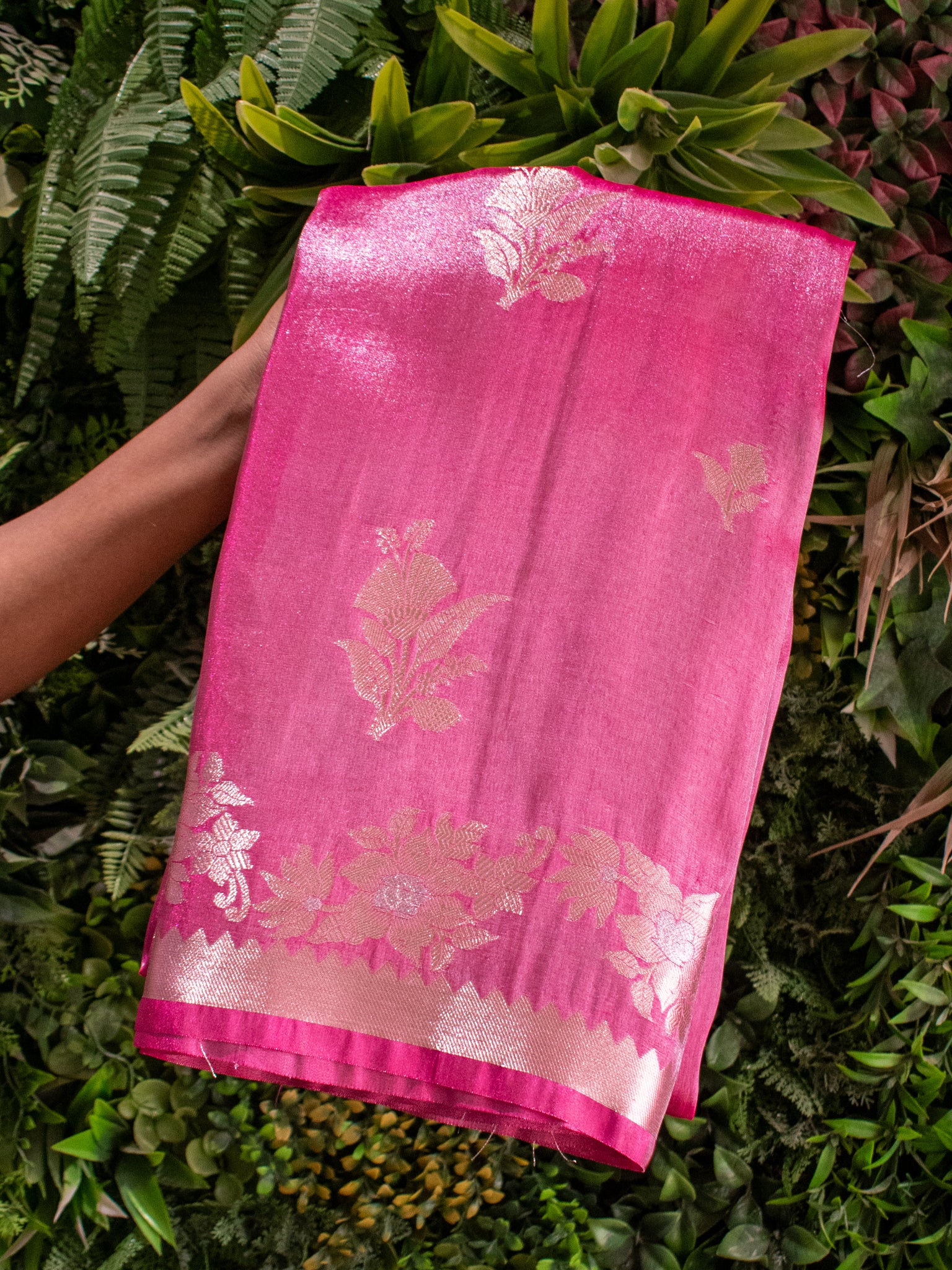 Banarasi Dual Tone Tissue Saree With Border - Pink