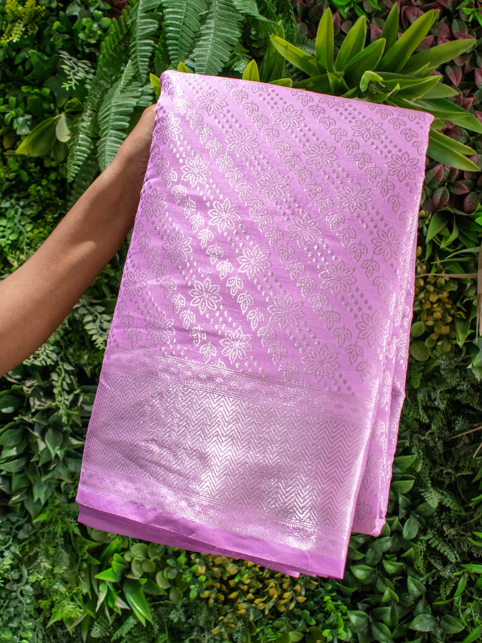 Banarasi Tissue Saree With Silver Weaving & Border- Pink