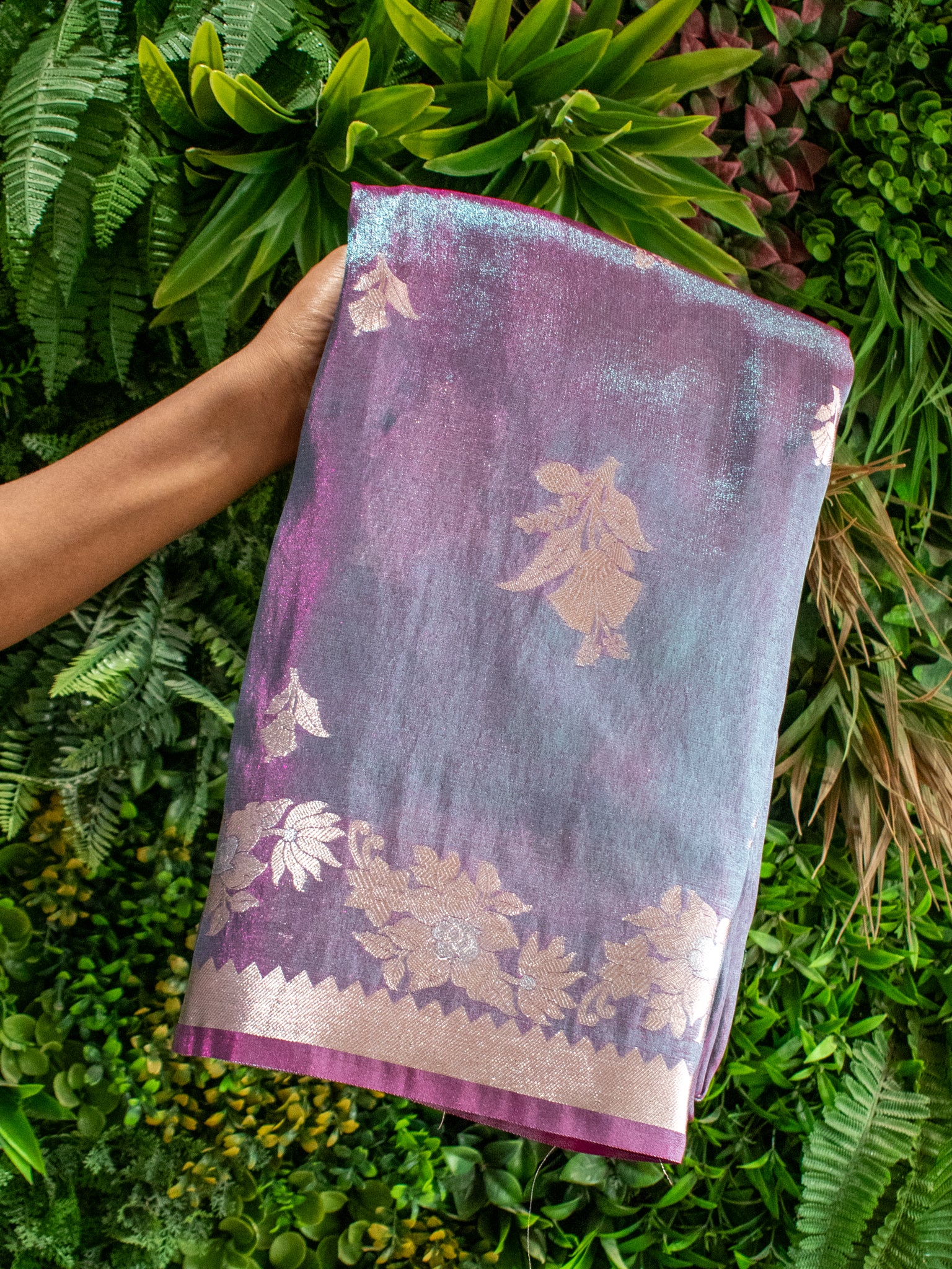 Banarasi Dual Tone Tissue Saree With Border - Teal Blue
