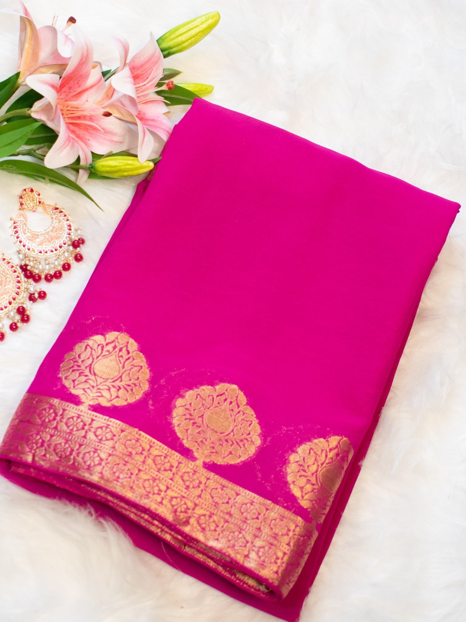 Banarasi Pure Georgette Saree With Zari & border- Magenta
