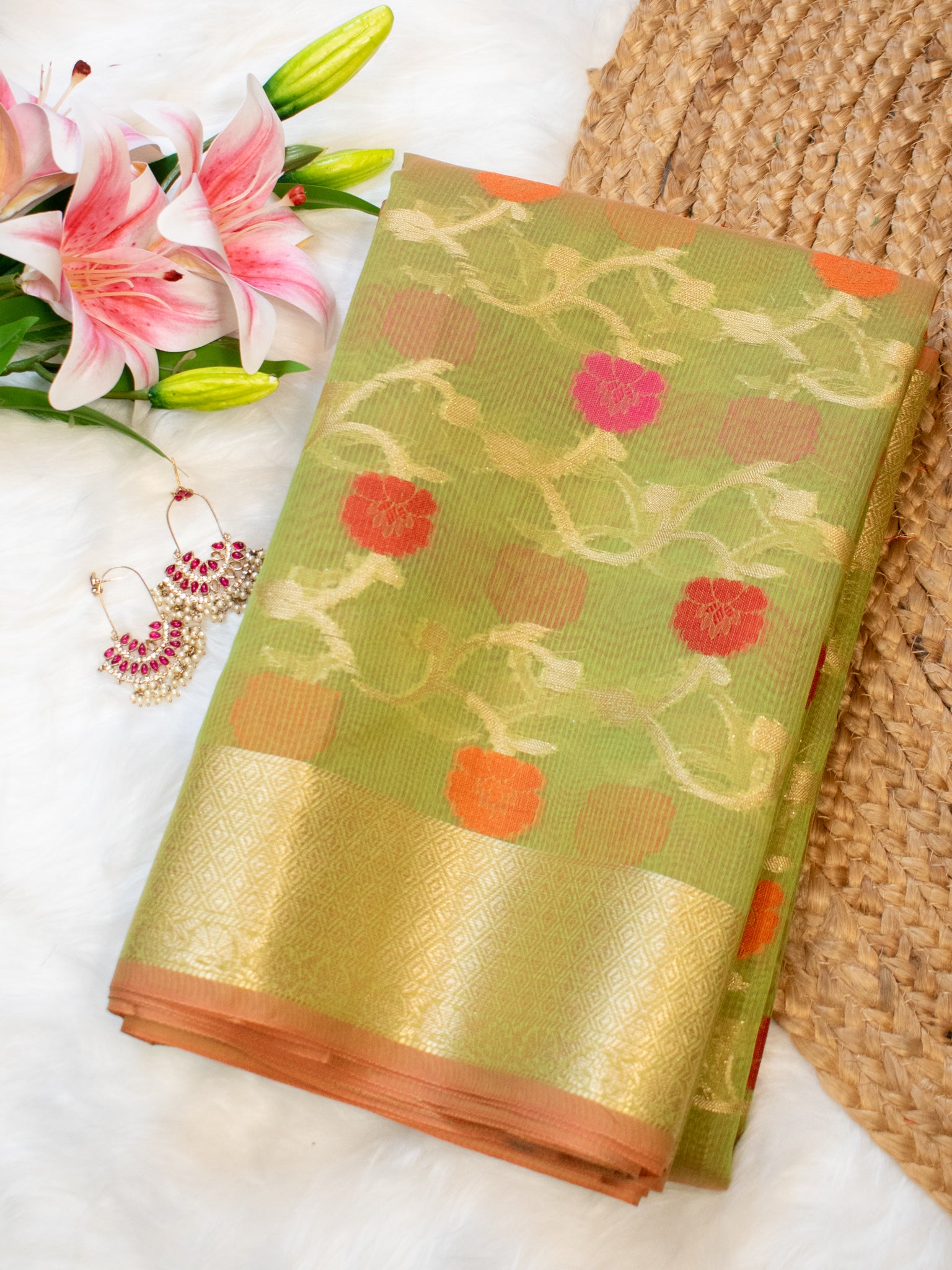 Banarasi Cotton Silk Saree With Zari & border- Green