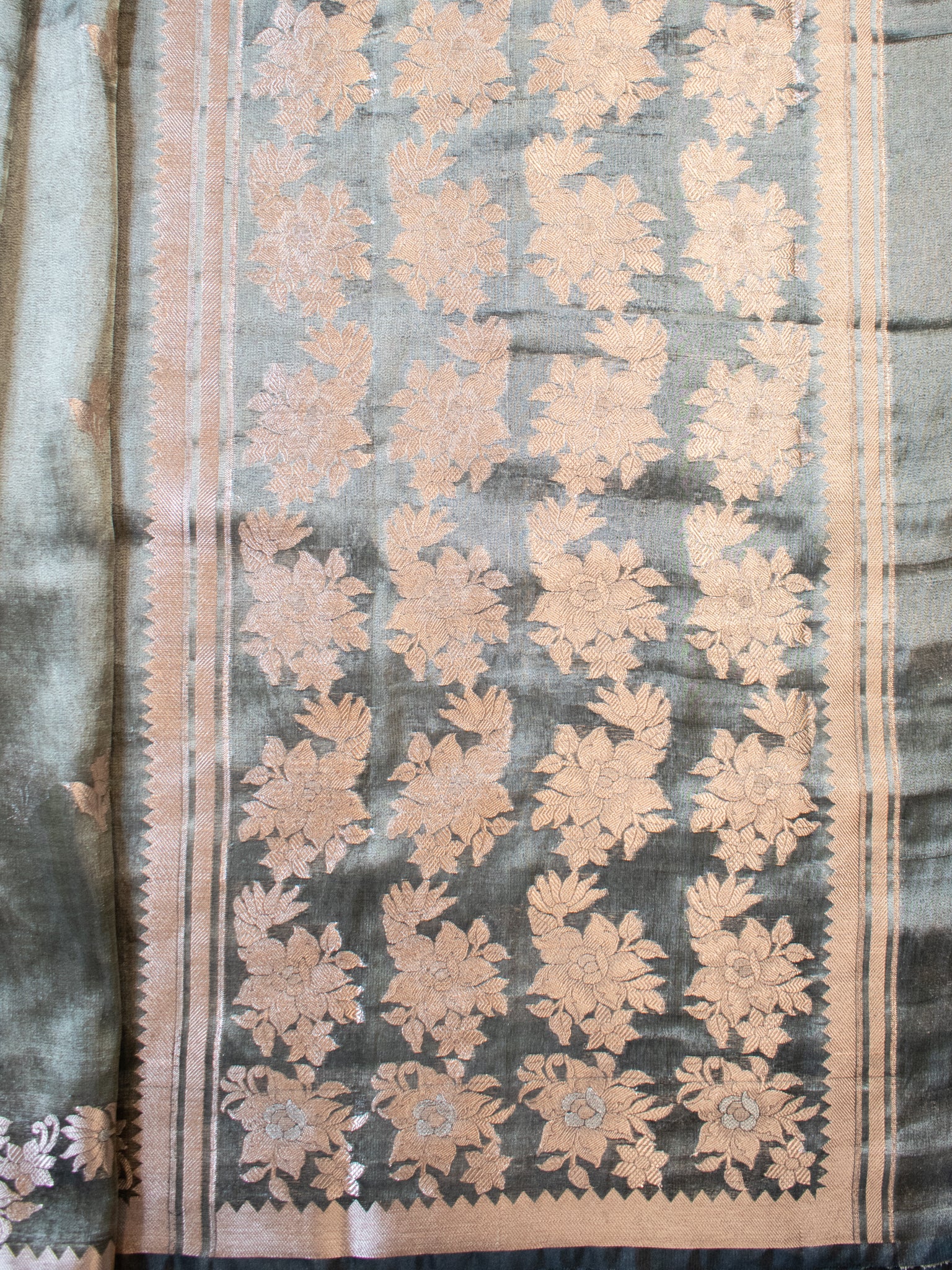 Banarasi Shaded Tissue Saree With Silver Weaving - Grey