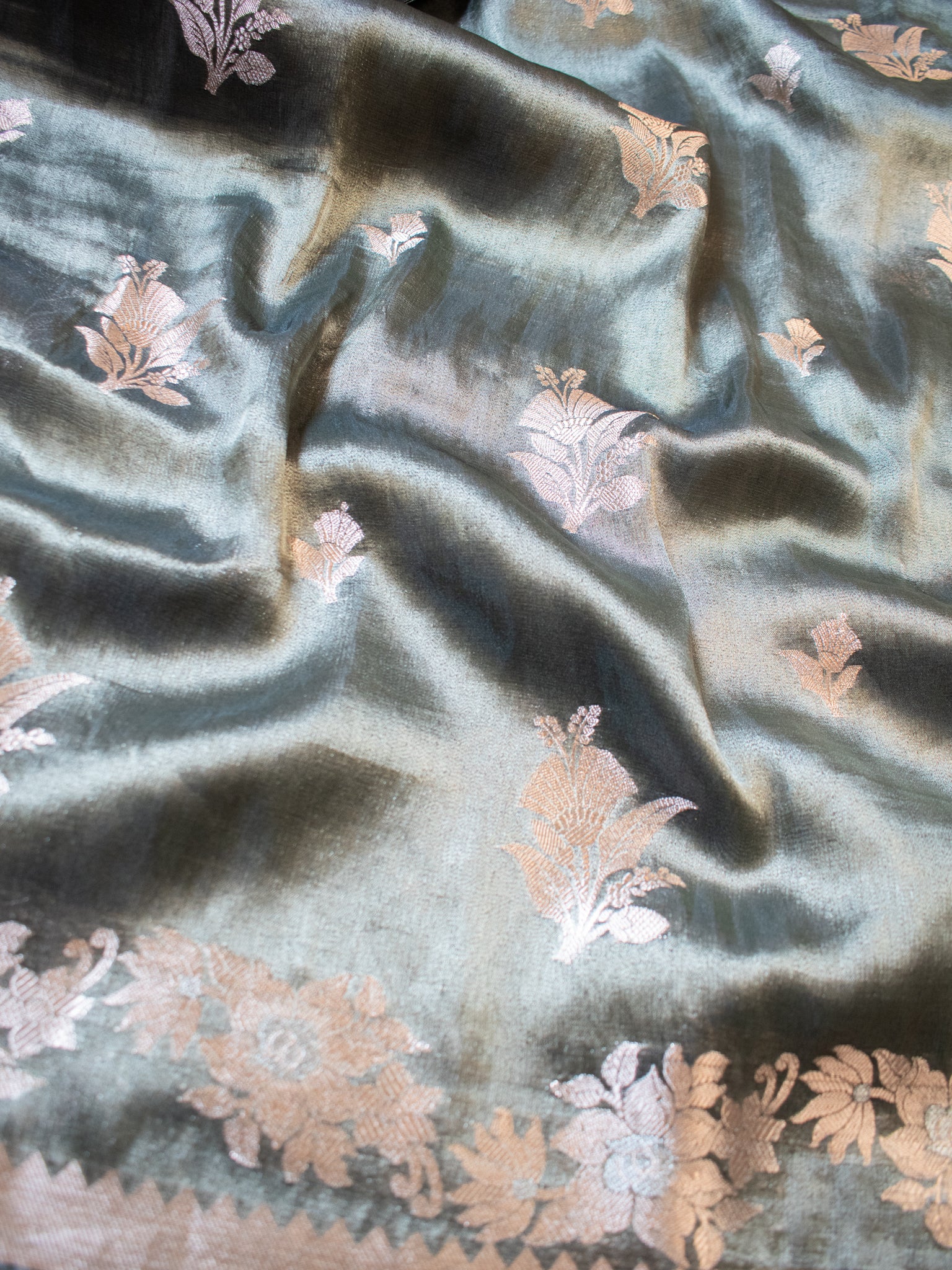 Banarasi Shaded Tissue Saree With Silver Weaving - Grey