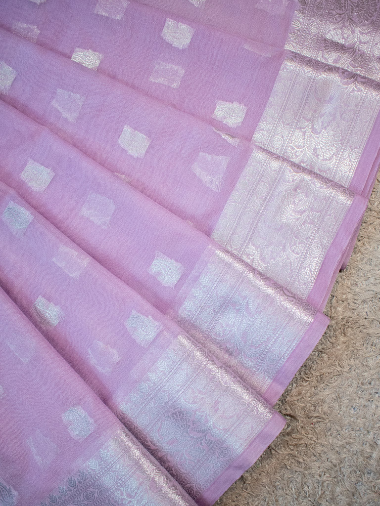Banarasi Semi Chiffon Saree Silver Zari Buti Weaving-Lavender