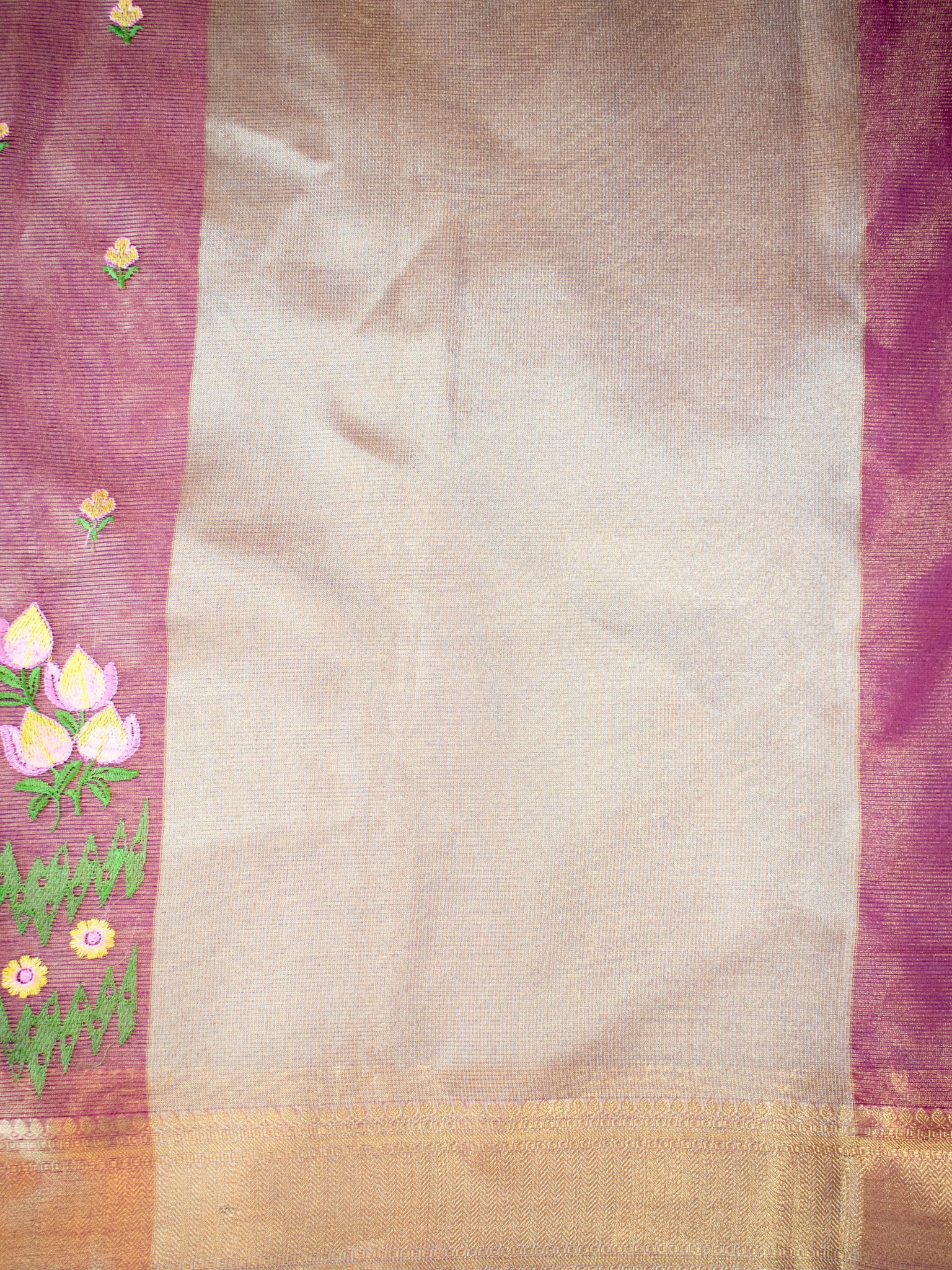 Banarasi Tissue Saree With Embroidery & Border - Pink