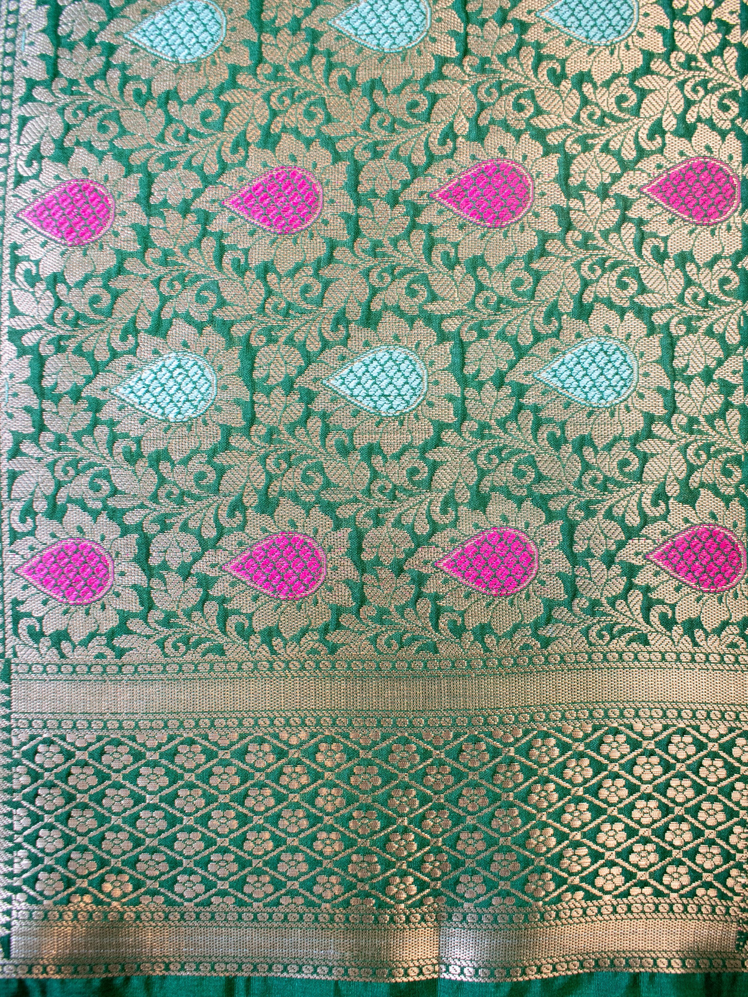 Banarasi Plain Semi Katan Saree With Meena Border- Green