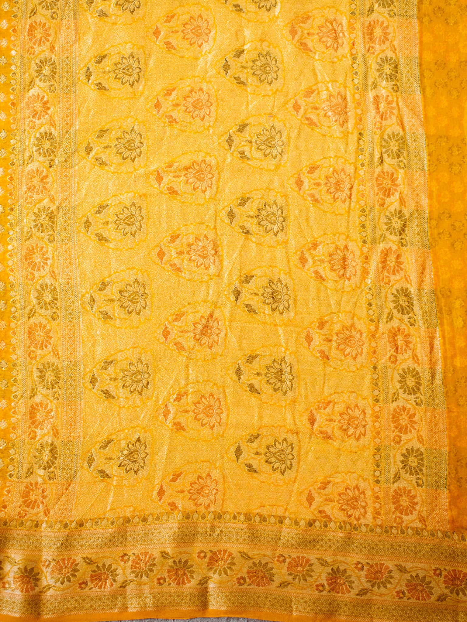 Banaras Pure Georgette Saree With Resham Buti Weaving-Yellow