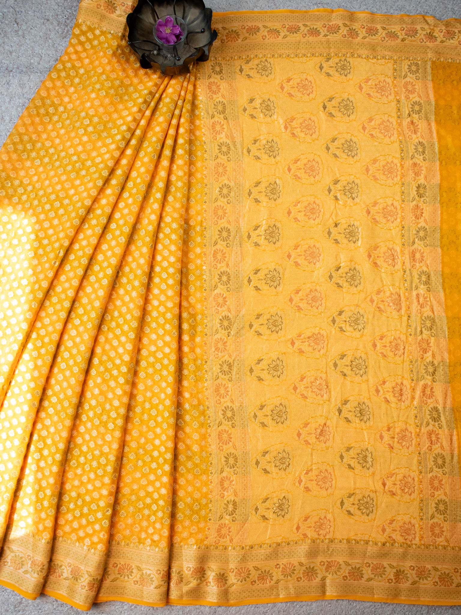 Banaras Pure Georgette Saree With Resham Buti Weaving-Yellow
