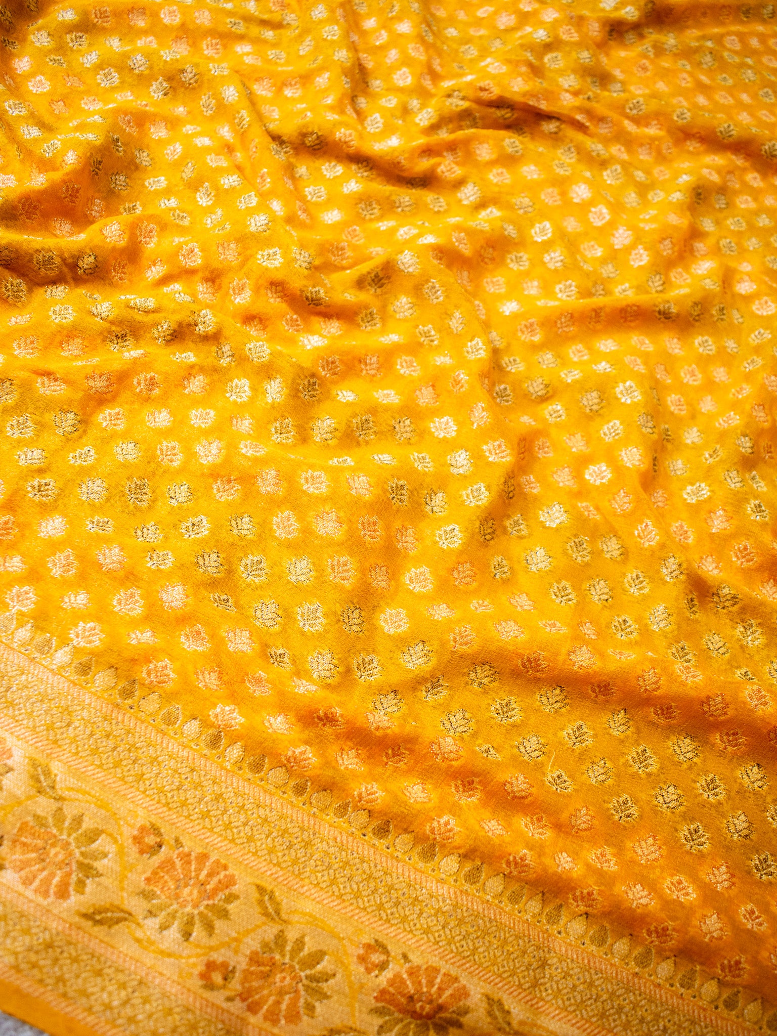 Banaras Pure Georgette Saree With Resham Buti Weaving-Yellow