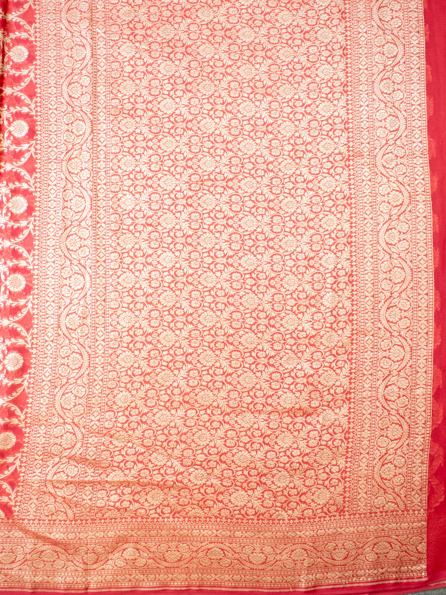 Banaras Pure Georgette Saree With Resham Floral Weaving- Peach