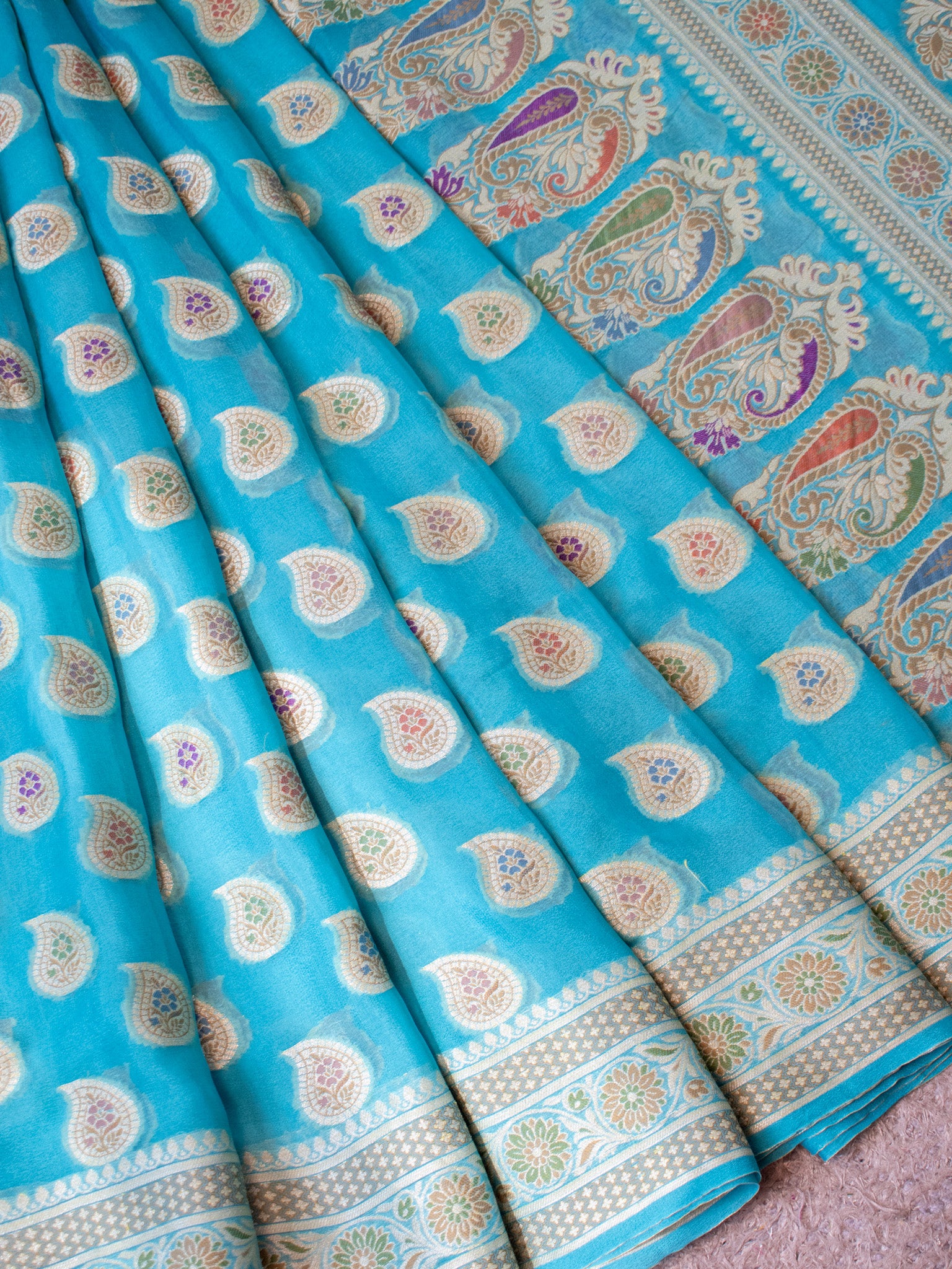Banaras Pure Georgette Saree With Resham Weaving- Sky Blue