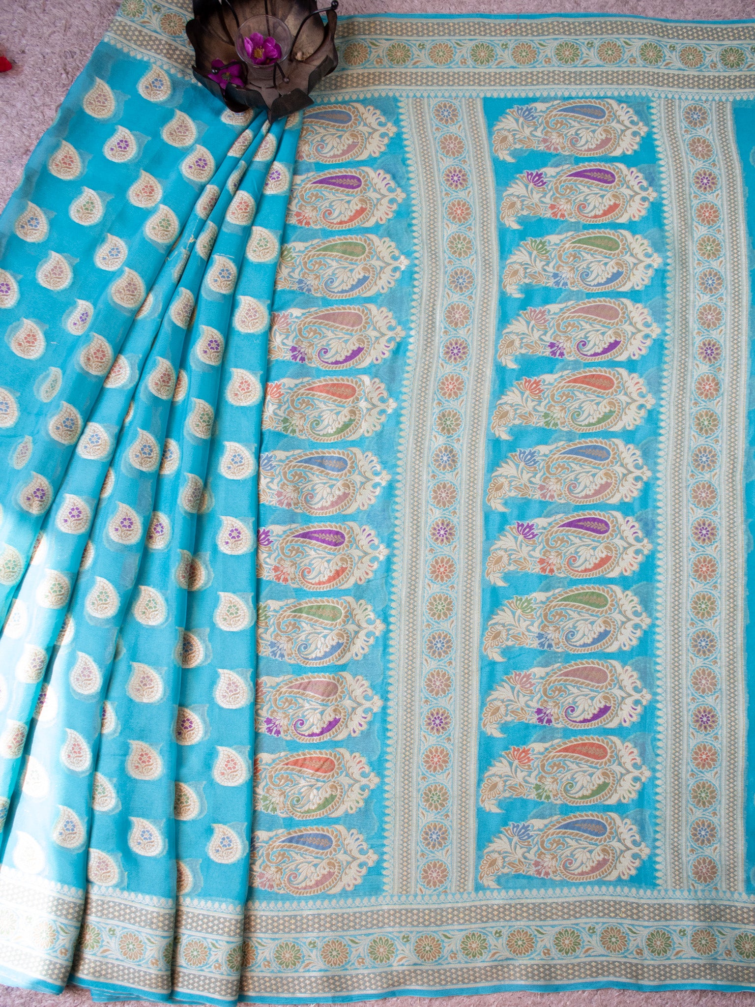 Banaras Pure Georgette Saree With Resham Weaving- Sky Blue