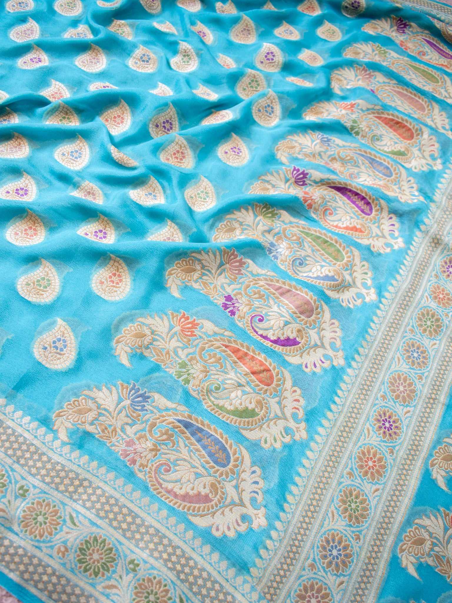 Banaras Pure Georgette Saree With Resham Weaving- Sky Blue