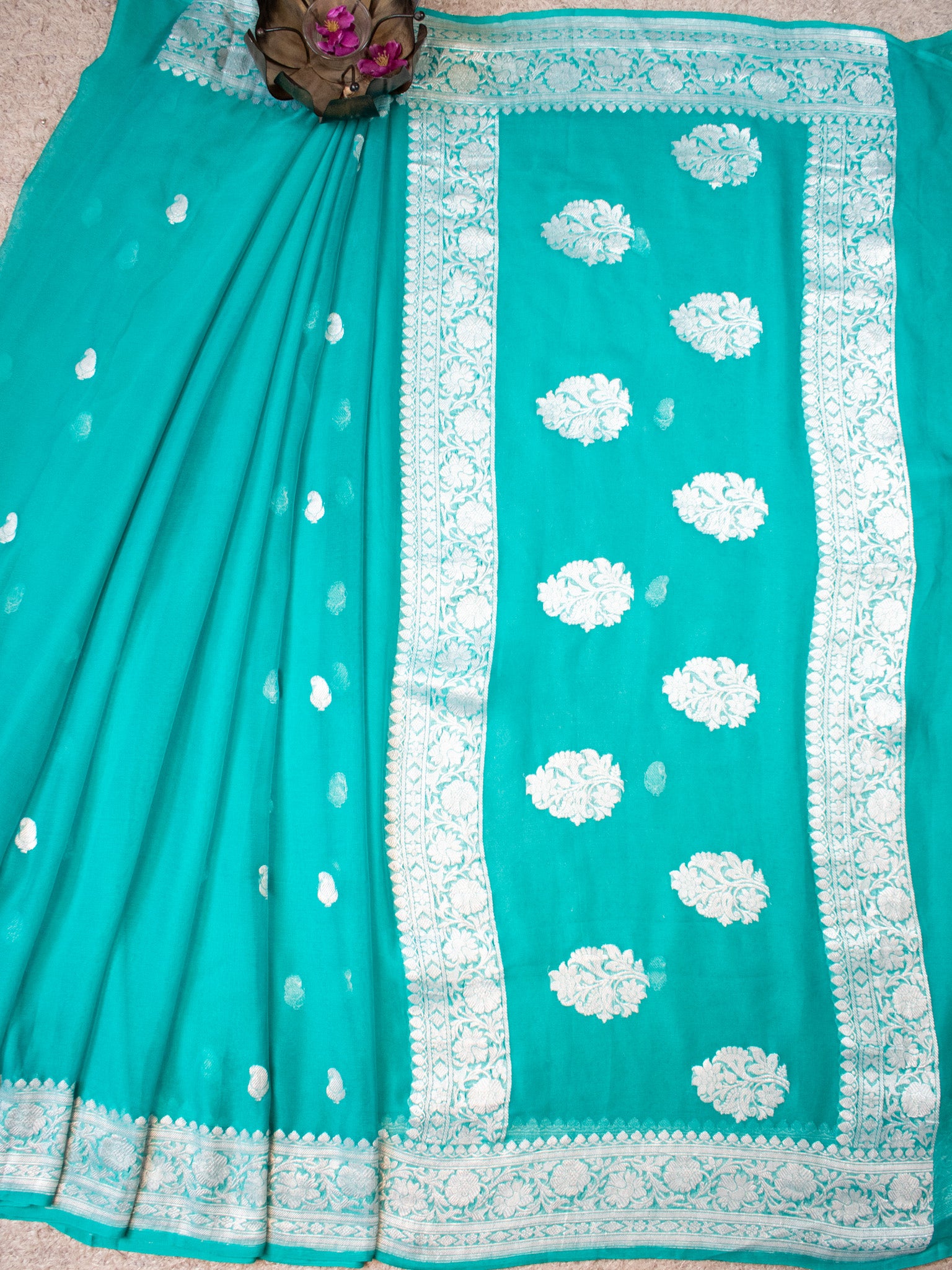 Banaras Pure Georgette Saree With Silver Zari- Sky Blue