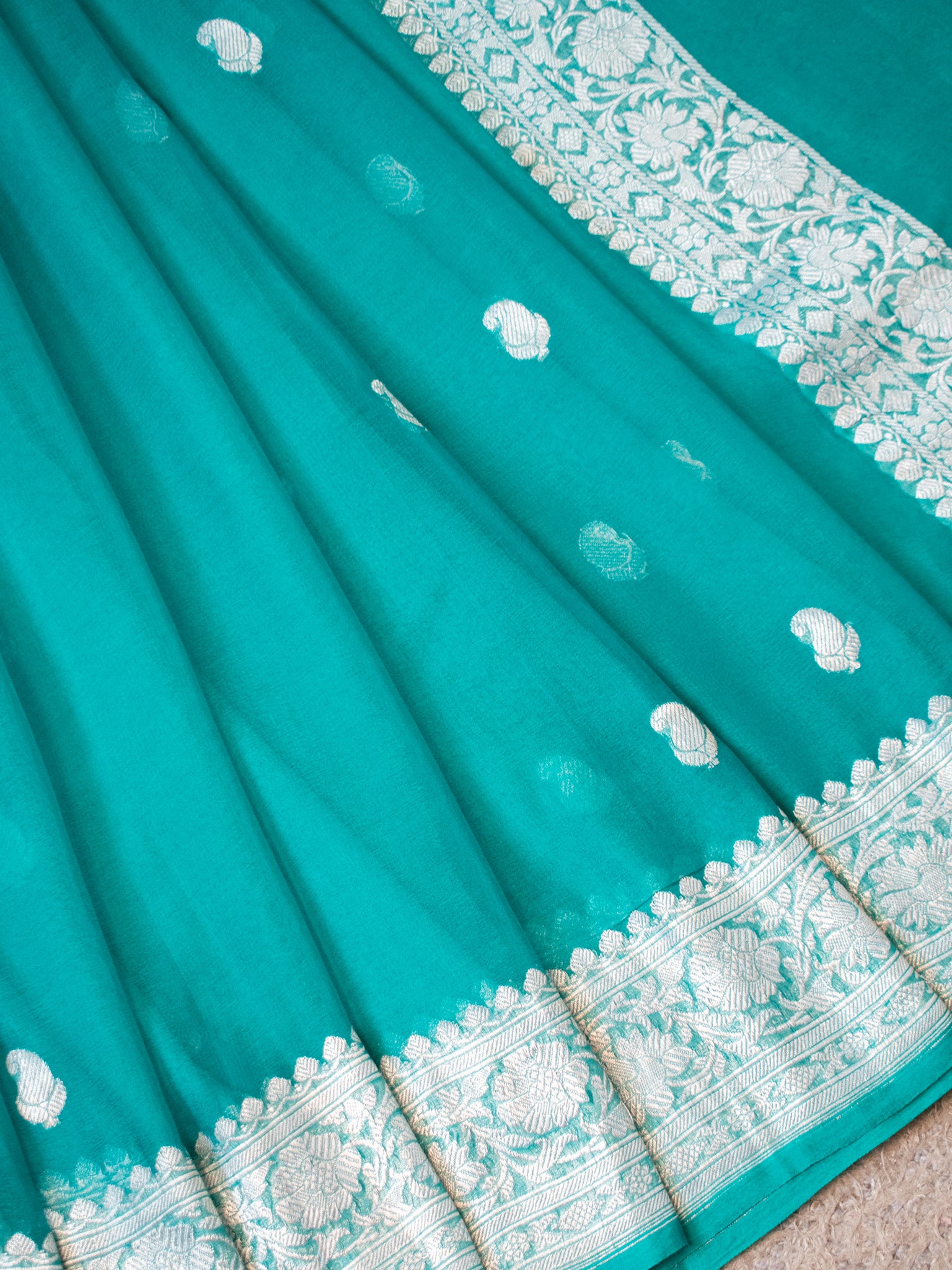 Banaras Pure Georgette Saree With Silver Zari- Sky Blue
