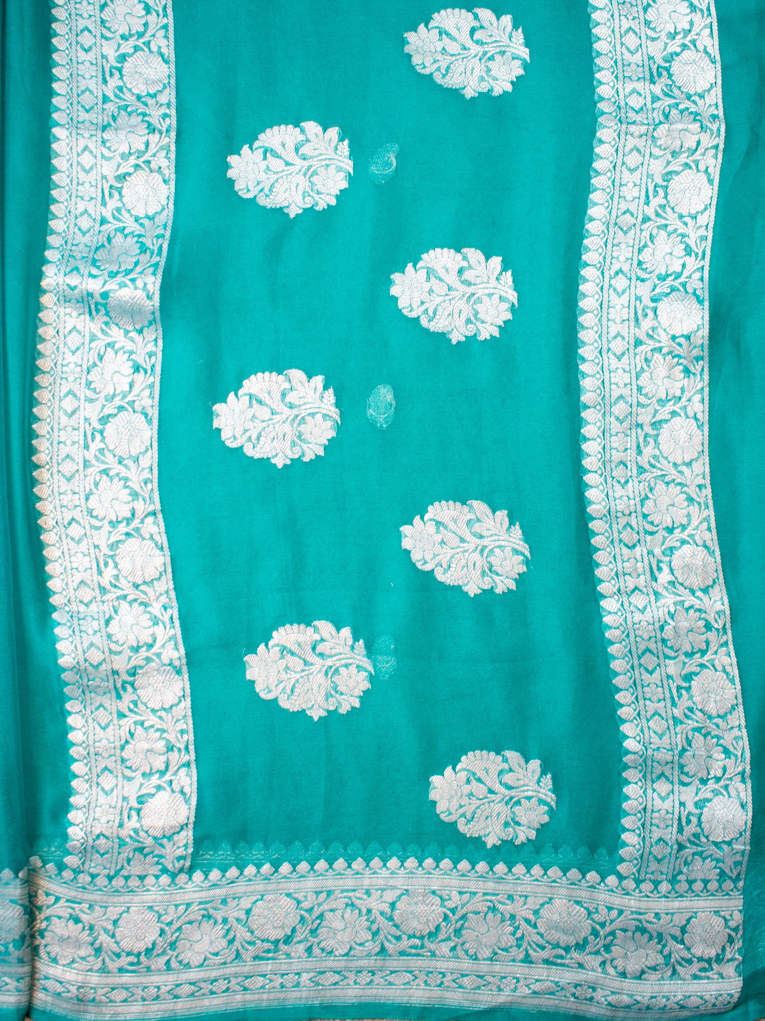 Banaras Pure Georgette Saree With Silver Zari- Sky Blue
