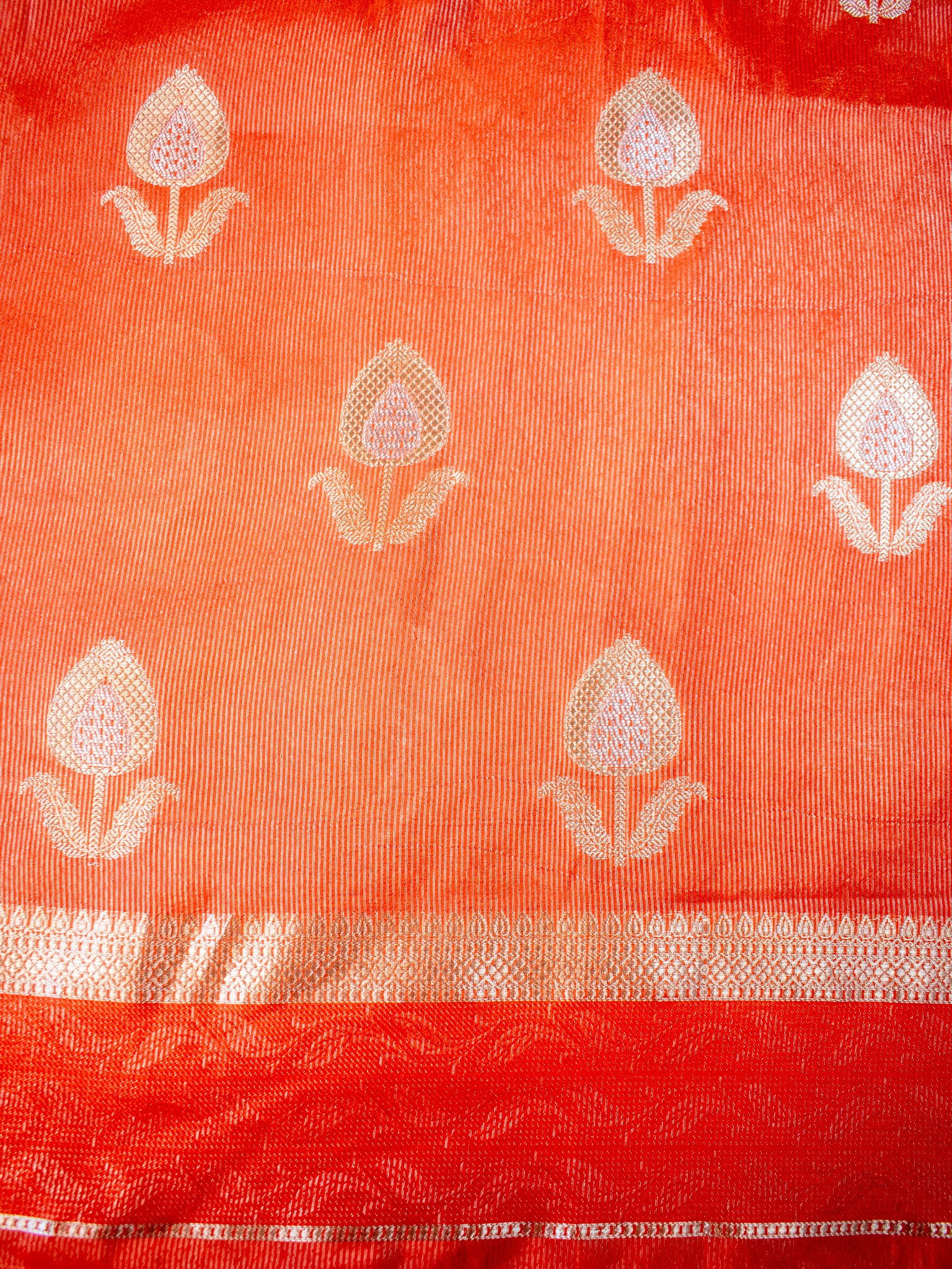 Banarasi Semi Silk Saree With Floral Zari Weaving & Contrast Border - Yellow