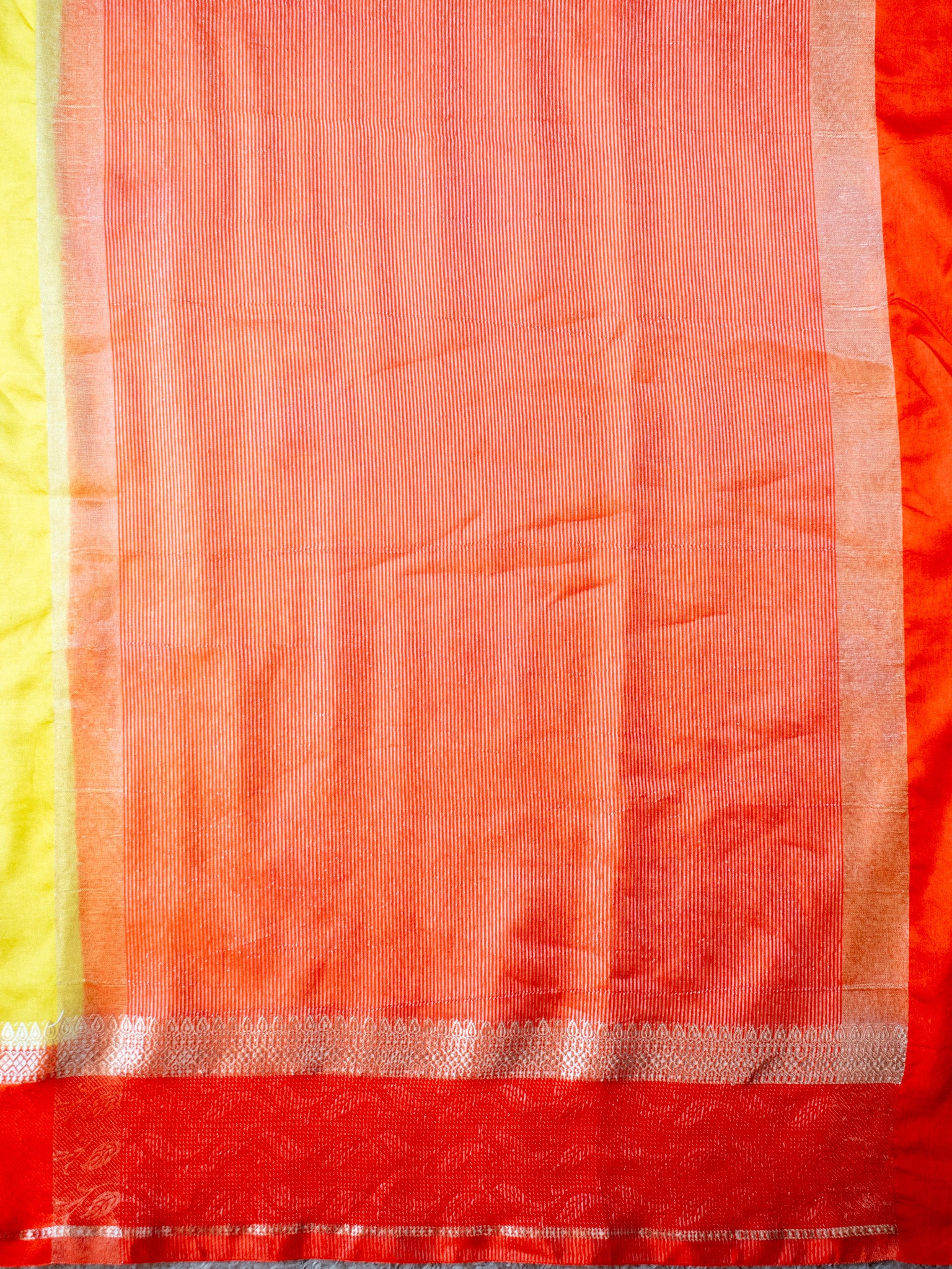 Banarasi Semi Silk Saree With Floral Zari Weaving & Contrast Border - Yellow