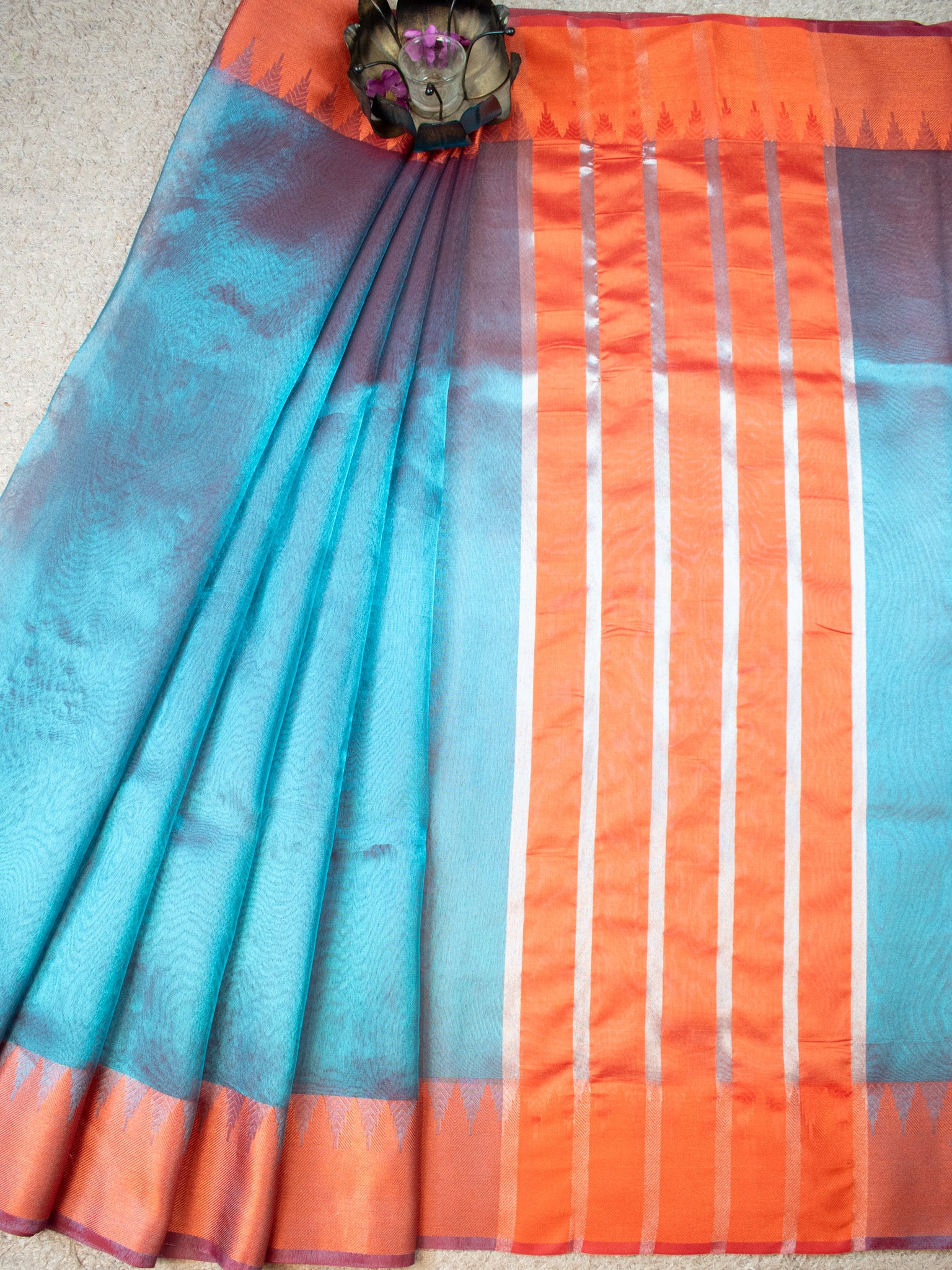 Banarasi Plain Shaded Tissue Saree With Zari Border - Blue