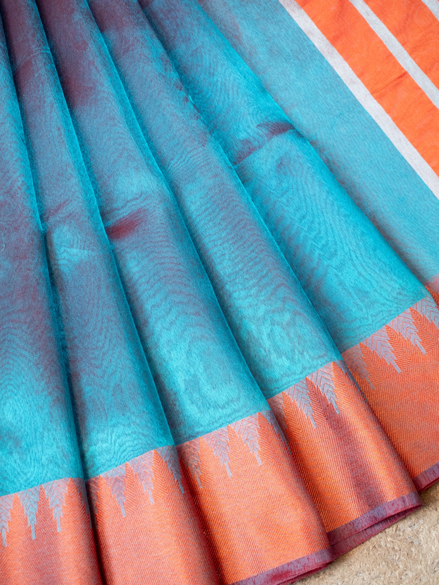 Banarasi Plain Shaded Tissue Saree With Zari Border - Blue