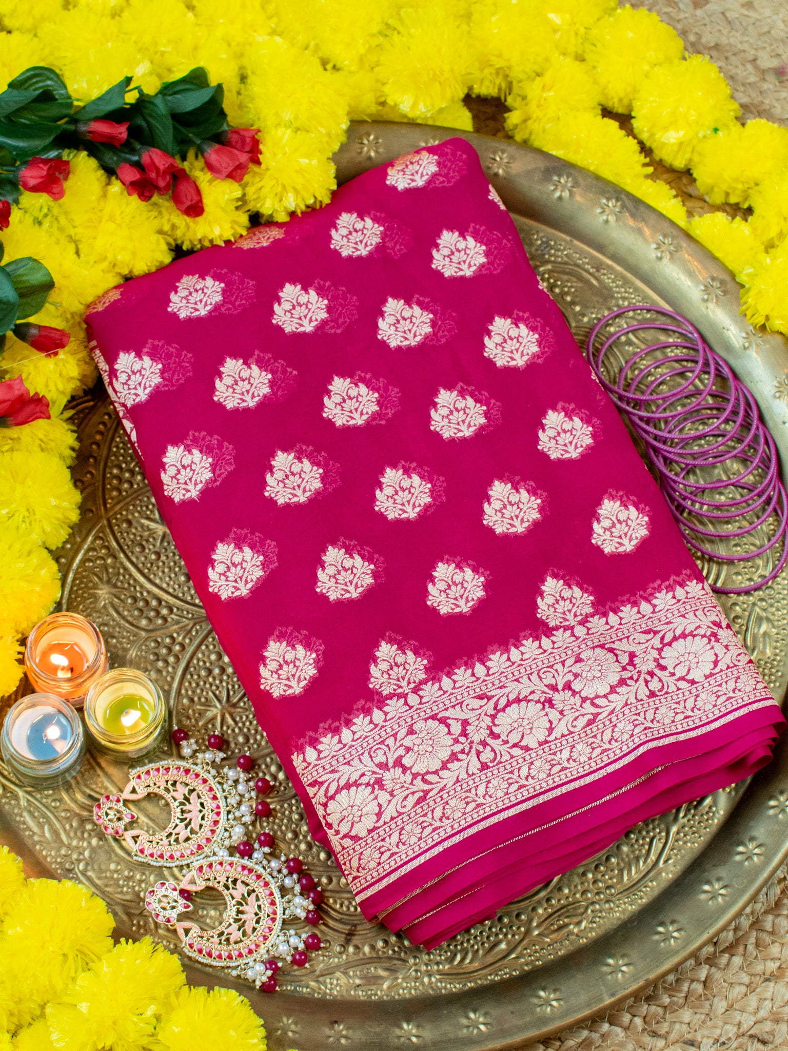 Banaras Pure Georgette Saree With Resham Weaving- Pink