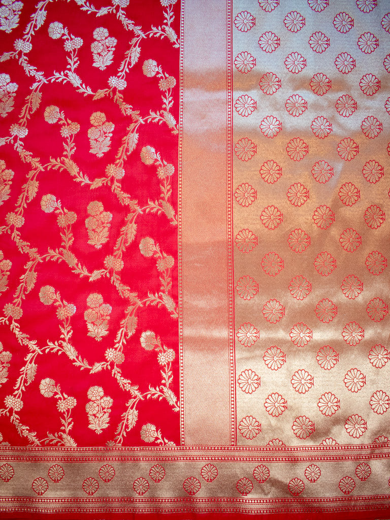 Banarasi Art Katan Silk Saree With Jaal Weaving-Red