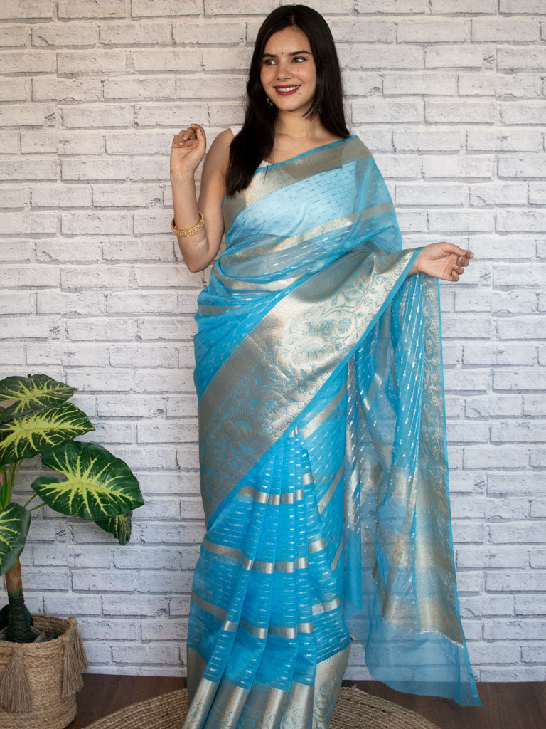 Banarasi Organza Saree With Zari Weaving-Blue