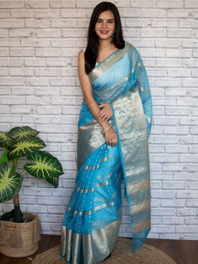 Banarasi Organza Saree With Zari Weaving-Blue