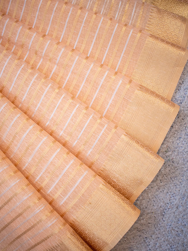 Banarasi Soft Cotton Saree With Zari Weaving-Peach