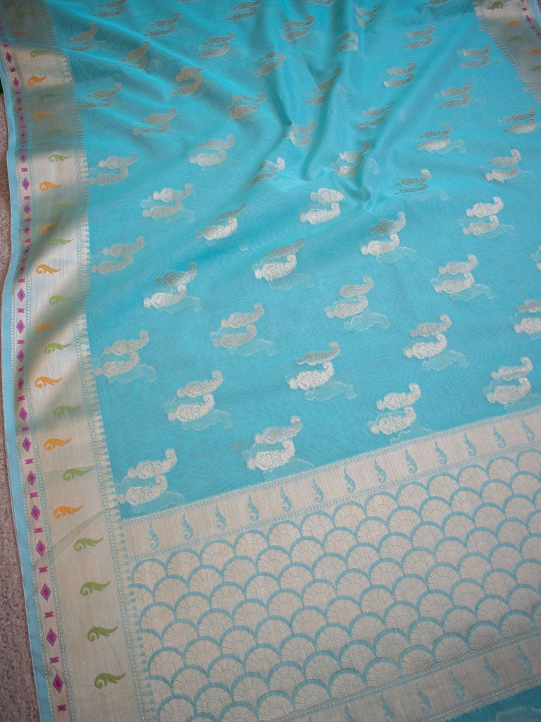 Banarasi Cotton Silk Resham & Zari Multi Coloured Weaving Saree-Blue