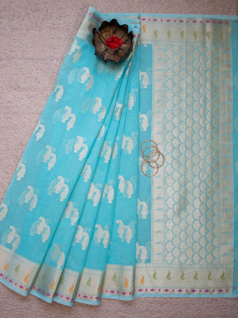 Banarasi Cotton Silk Resham & Zari Multi Coloured Weaving Saree-Blue