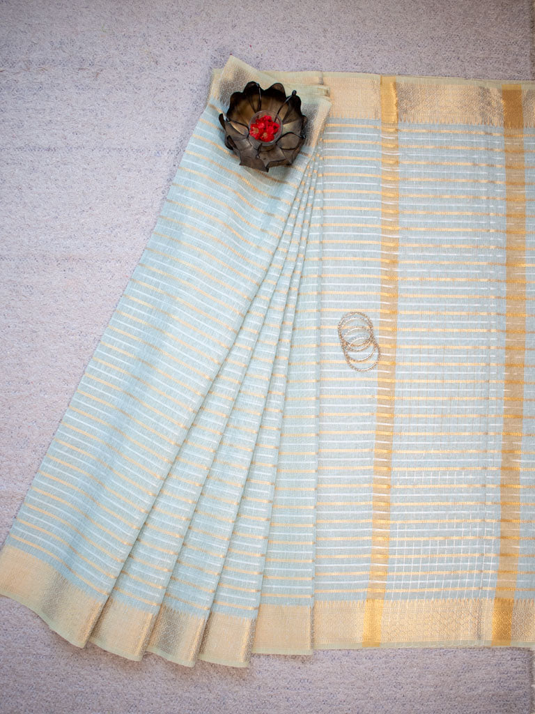 Banarasi Soft Cotton Saree With Zari Weaving-Blue