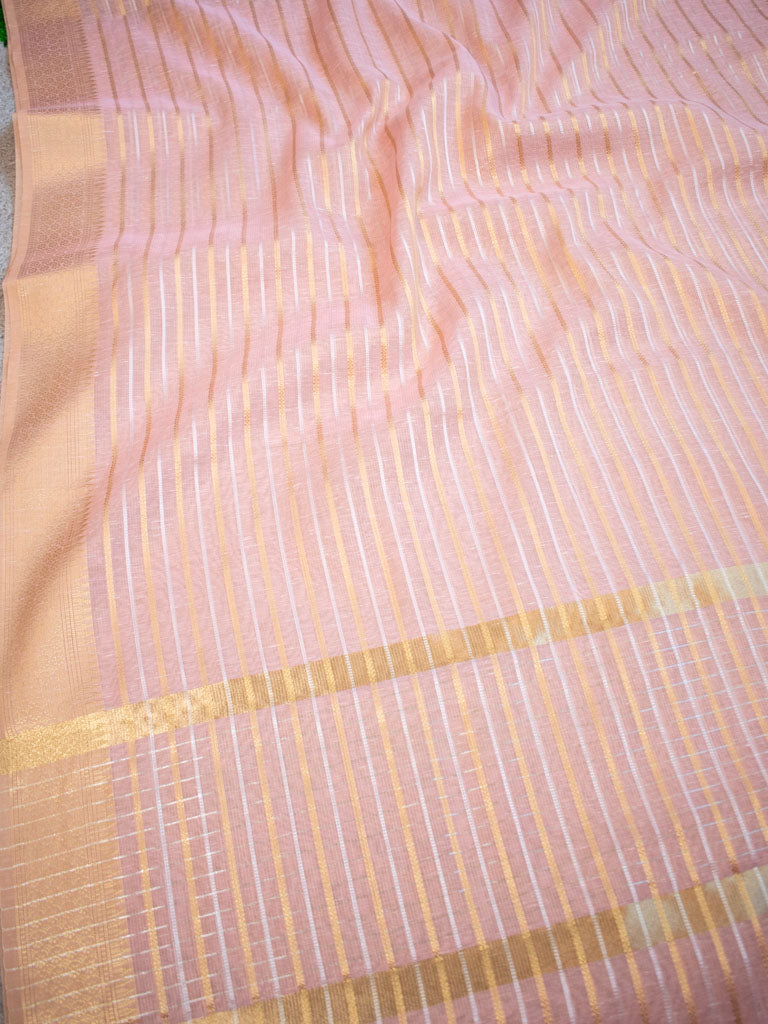 Banarasi Soft Cotton Saree With Zari Weaving-Pink
