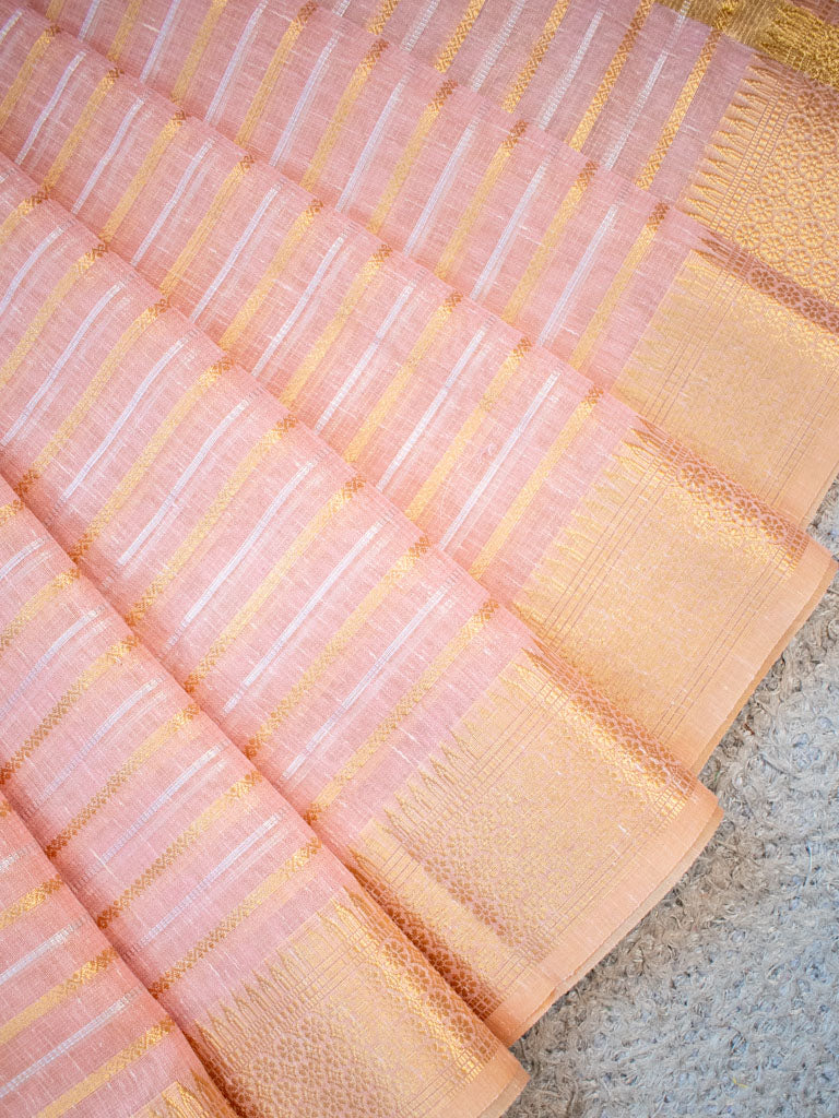 Banarasi Soft Cotton Saree With Zari Weaving-Pink