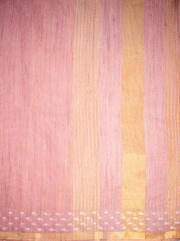 Banarasi Cotton Linen Saree With Resham Weaving & Zari Border-Peach