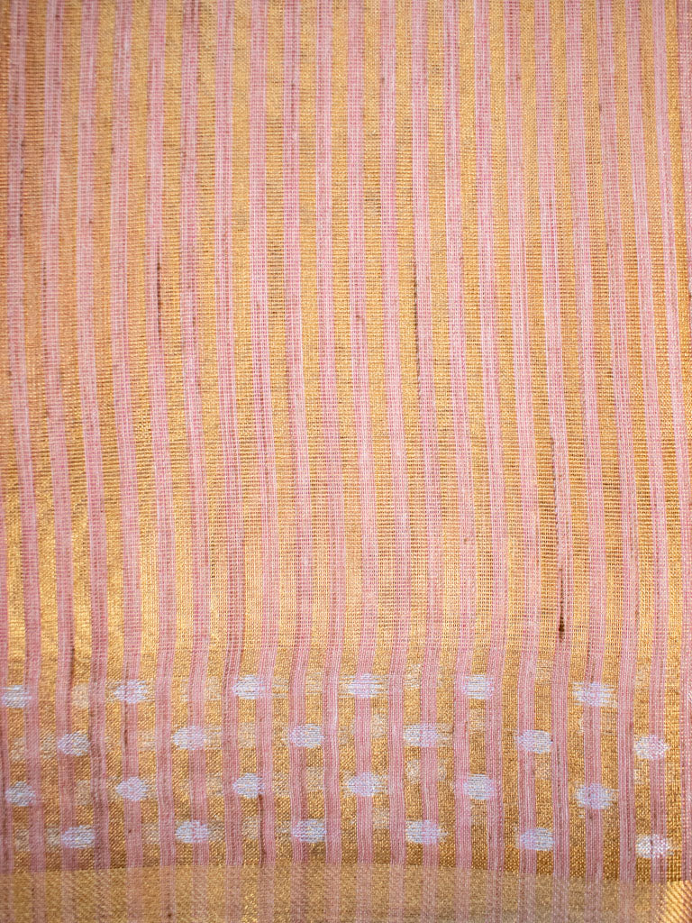 Banarasi Cotton Linen Saree With Resham Weaving & Zari Border-Peach