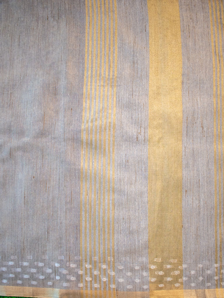 Banarasi Cotton Linen Saree With Resham Weaving & Zari Border-Grey