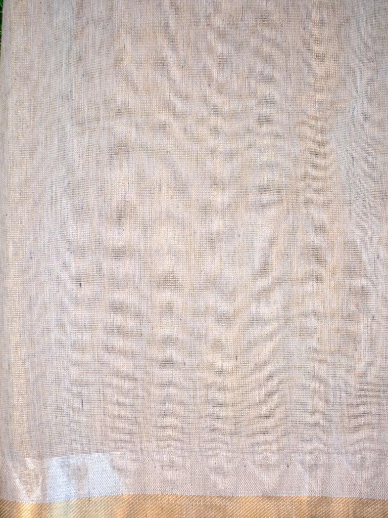 Banarasi Cotton Linen Saree With Resham Weaving & Zari Border-Grey