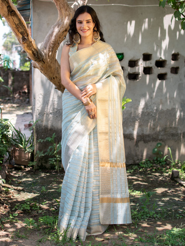 Banarasi Soft Cotton Saree With Zari Weaving-Blue