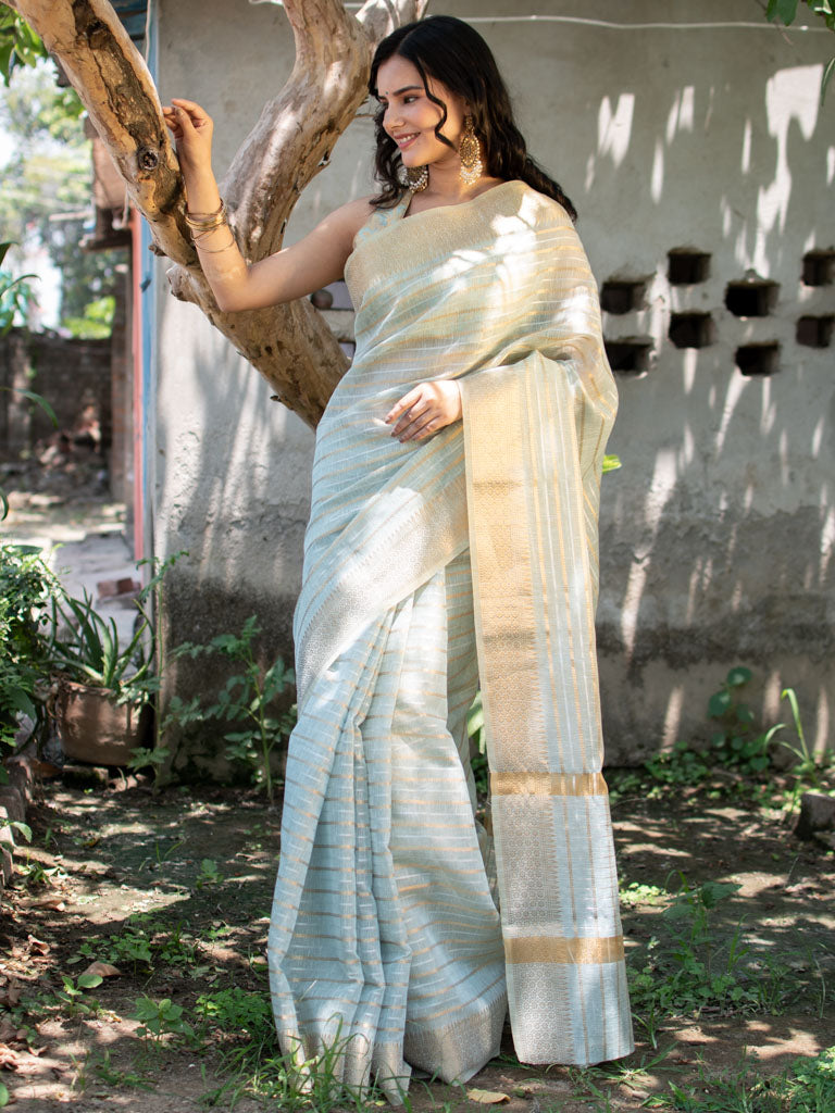 Banarasi Soft Cotton Saree With Zari Weaving-Blue