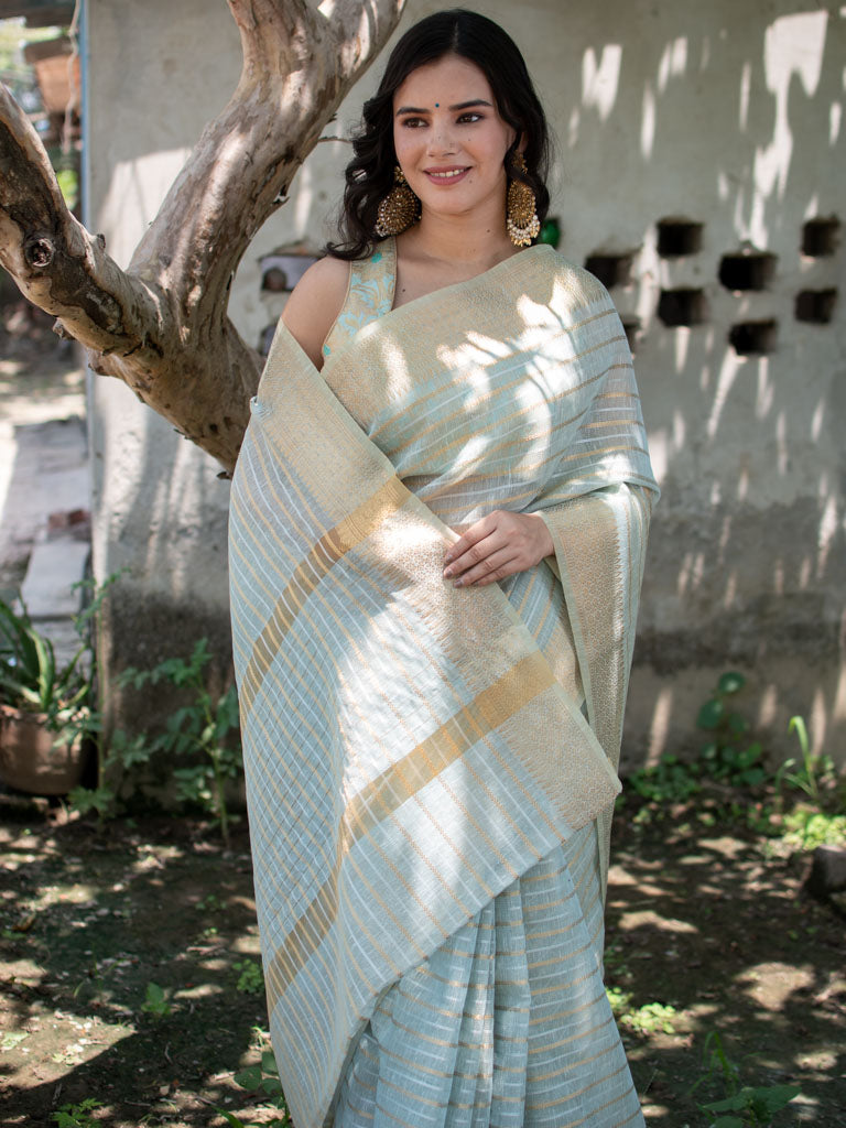 Banarasi Soft Cotton Saree With Zari Weaving-Blue