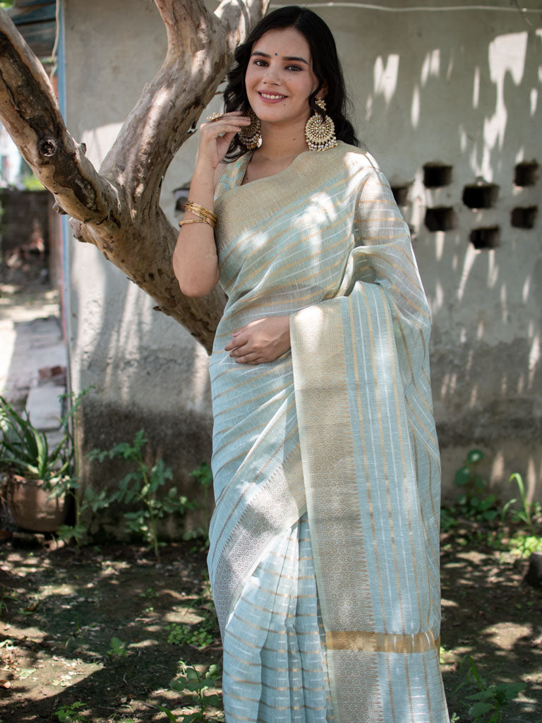 Banarasi Soft Cotton Saree With Zari Weaving-Blue