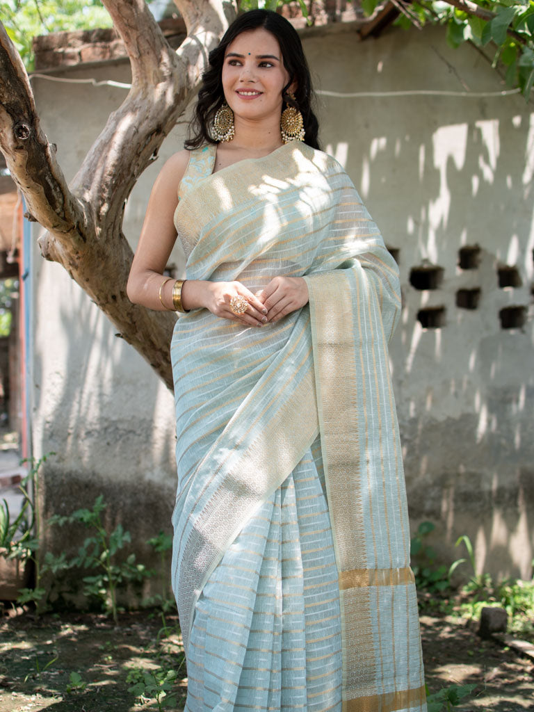 Banarasi Soft Cotton Saree With Zari Weaving-Blue