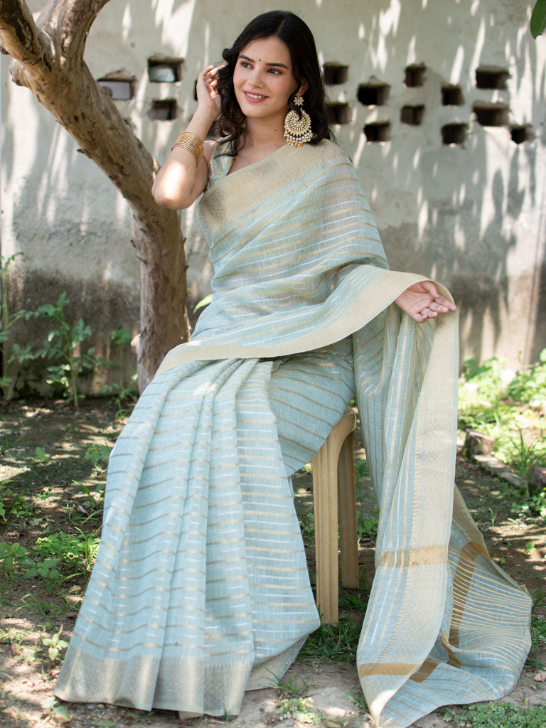 Banarasi Soft Cotton Saree With Zari Weaving-Blue