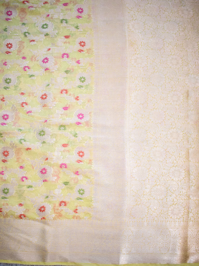 Banarasi Semi Silk Saree With Jaal Zari & Meena Weaving-Yellow