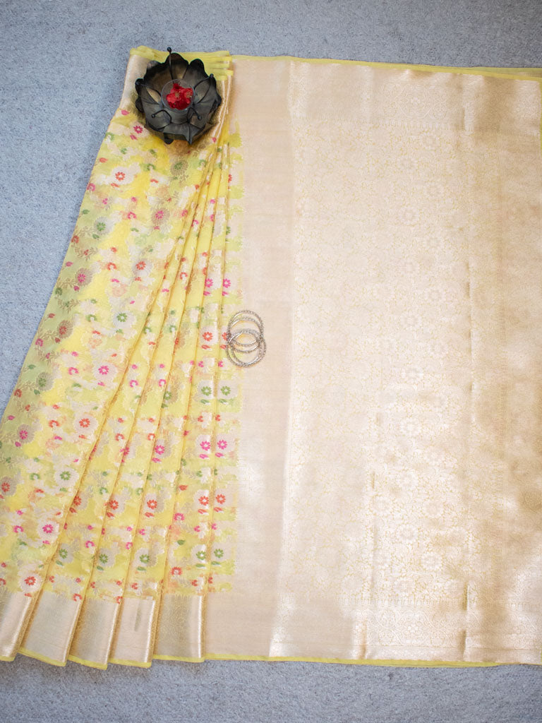 Banarasi Semi Silk Saree With Jaal Zari & Meena Weaving-Yellow